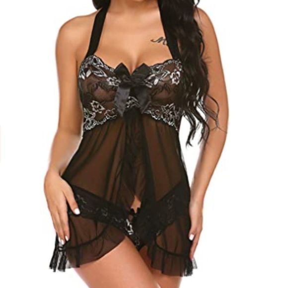Women Halter Chemise Open Front Lingerie Sexy Nightwear - Picture 2 of 3